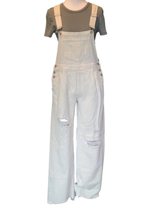 DESU Other - DESU Off White Distressed Denim Overalls